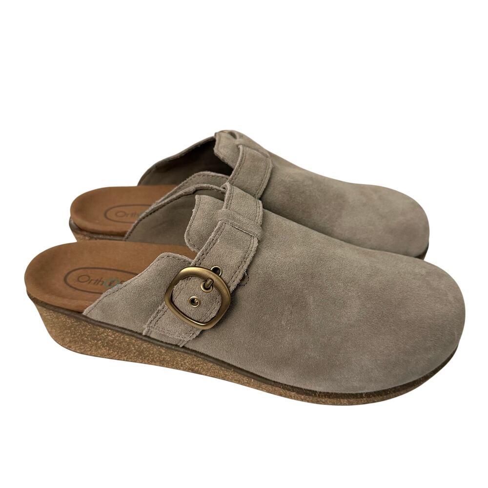 Orthofeet Casey Clogs Women’s Size 11.5 D Wide Taupe Suede Cork Wedge Shoes
